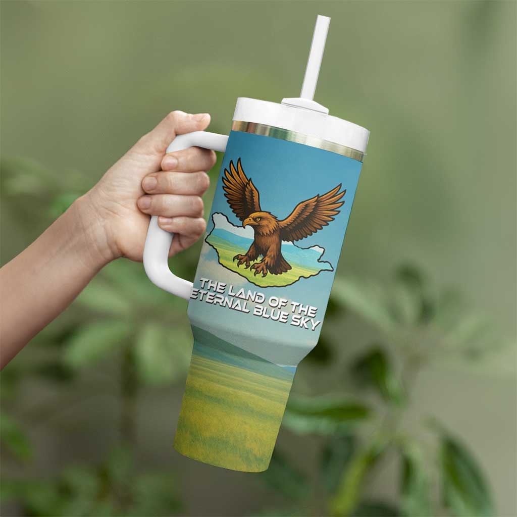 Mongolia Tumbler With Handle with Eagle Map Eternal Blue Sky Steppe Spirit