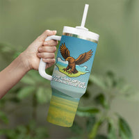 Mongolia Tumbler With Handle with Eagle Map Eternal Blue Sky Steppe Spirit