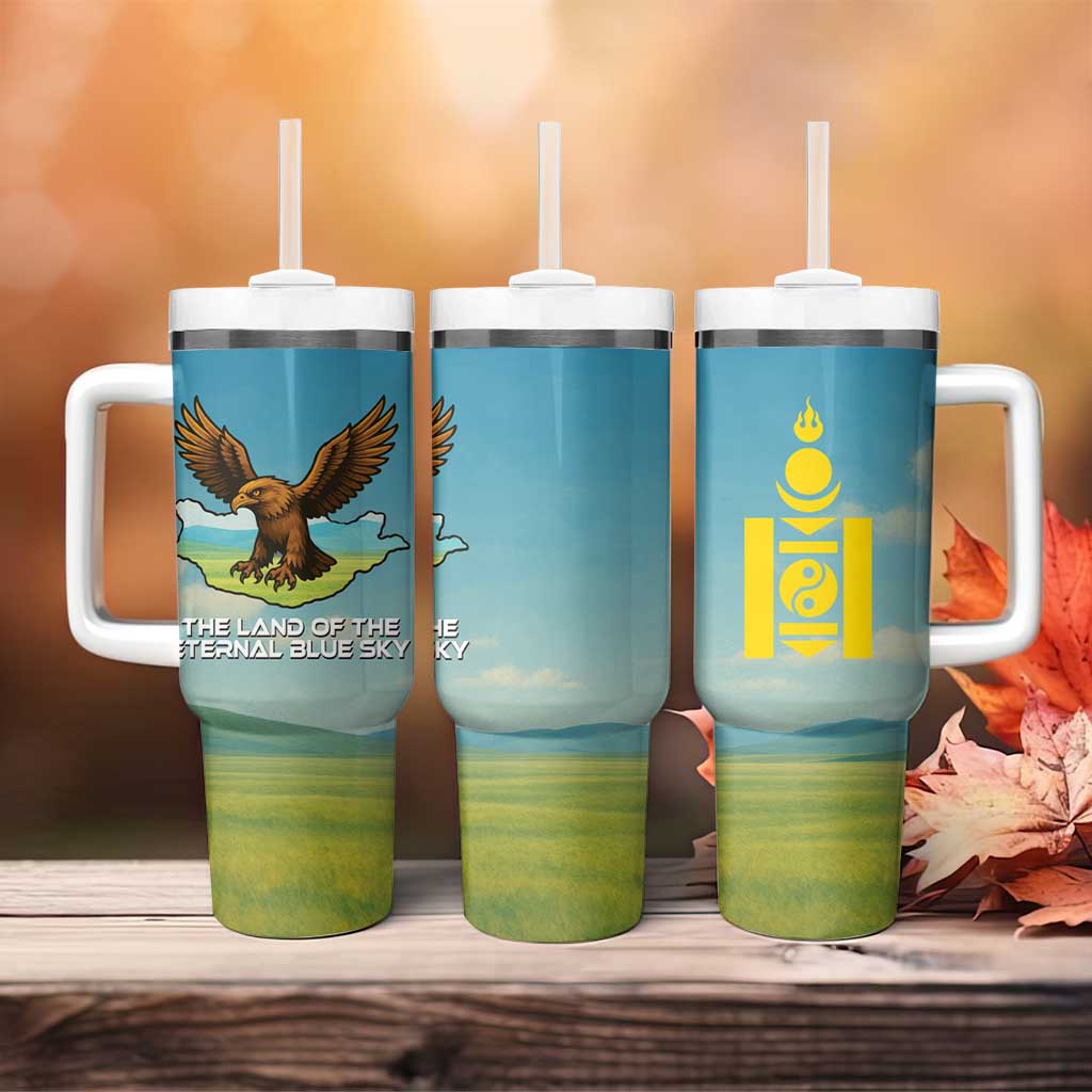 Mongolia Tumbler With Handle with Eagle Map Eternal Blue Sky Steppe Spirit