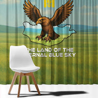 Mongolia Window Curtain with Eagle Map Eternal Blue Sky Steppe Spirit