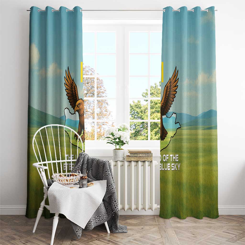 Mongolia Window Curtain with Eagle Map Eternal Blue Sky Steppe Spirit