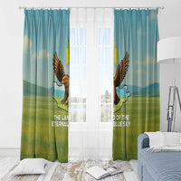 Mongolia Window Curtain with Eagle Map Eternal Blue Sky Steppe Spirit