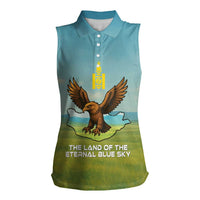 Mongolia Women Sleeveless Polo Shirt with Eagle Map Eternal Blue Sky Steppe Spirit