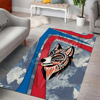 Mongolia Area Rug with Tribal Wolf Clouds Red Blue Flag Spirit