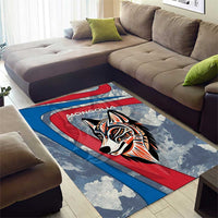 Mongolia Area Rug with Tribal Wolf Clouds Red Blue Flag Spirit