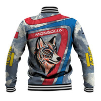Mongolia Baseball Jacket with Tribal Wolf Clouds Red Blue Flag Spirit
