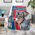Mongolia Blanket with Tribal Wolf Clouds Red Blue Flag Spirit