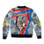 Mongolia Bomber Jacket with Tribal Wolf Clouds Red Blue Flag Spirit