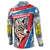 Mongolia Button Sweatshirt with Tribal Wolf Clouds Red Blue Flag Spirit