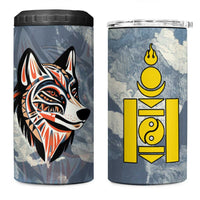 Mongolia 4 in 1 Can Cooler Tumbler with Tribal Wolf Clouds Red Blue Flag Spirit