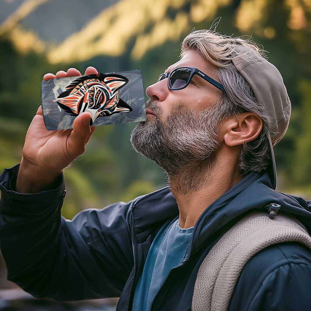 Mongolia 4 in 1 Can Cooler Tumbler with Tribal Wolf Clouds Red Blue Flag Spirit