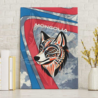 Mongolia Canvas Wall Art with Tribal Wolf Clouds Red Blue Flag Spirit