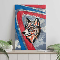 Mongolia Canvas Wall Art with Tribal Wolf Clouds Red Blue Flag Spirit