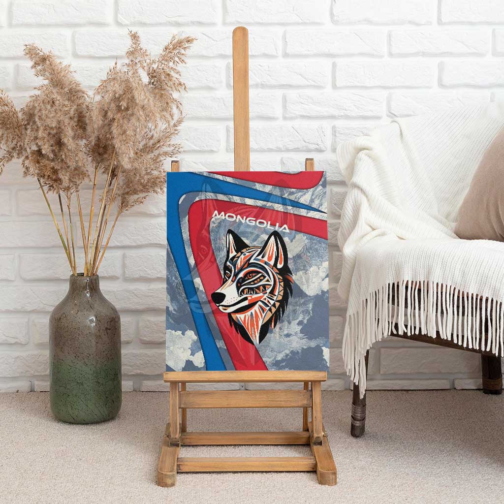 Mongolia Canvas Wall Art with Tribal Wolf Clouds Red Blue Flag Spirit