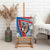 Mongolia Canvas Wall Art with Tribal Wolf Clouds Red Blue Flag Spirit