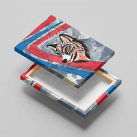 Mongolia Canvas Wall Art with Tribal Wolf Clouds Red Blue Flag Spirit