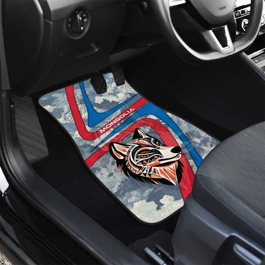 Mongolia Car Mats with Tribal Wolf Clouds Red Blue Flag Spirit