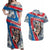 Mongolia Couples Matching Off Shoulder Maxi Dress and Hawaiian Shirt with Tribal Wolf Clouds Red Blue Flag Spirit