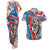Mongolia Couples Matching Tank Maxi Dress and Hawaiian Shirt with Tribal Wolf Clouds Red Blue Flag Spirit