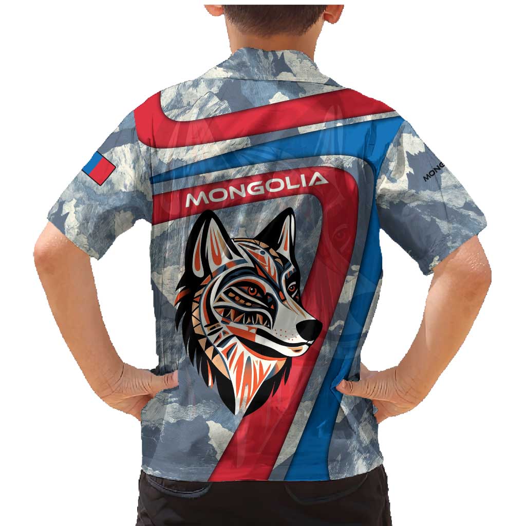 Mongolia Family Matching Mermaid Dress and Hawaiian Shirt with Tribal Wolf Clouds Red Blue Flag Spirit