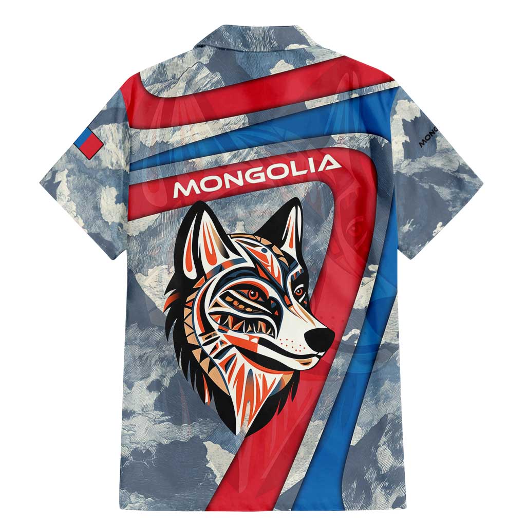 Mongolia Family Matching Mermaid Dress and Hawaiian Shirt with Tribal Wolf Clouds Red Blue Flag Spirit
