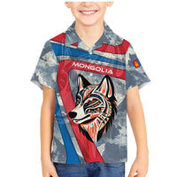 Mongolia Family Matching Mermaid Dress and Hawaiian Shirt with Tribal Wolf Clouds Red Blue Flag Spirit