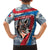 Mongolia Family Matching Off The Shoulder Long Sleeve Dress and Hawaiian Shirt with Tribal Wolf Clouds Red Blue Flag Spirit