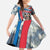 Mongolia Family Matching Off The Shoulder Long Sleeve Dress and Hawaiian Shirt with Tribal Wolf Clouds Red Blue Flag Spirit