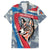 Mongolia Family Matching Off The Shoulder Long Sleeve Dress and Hawaiian Shirt with Tribal Wolf Clouds Red Blue Flag Spirit