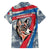 Mongolia Family Matching Off The Shoulder Long Sleeve Dress and Hawaiian Shirt with Tribal Wolf Clouds Red Blue Flag Spirit