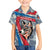 Mongolia Family Matching Off The Shoulder Long Sleeve Dress and Hawaiian Shirt with Tribal Wolf Clouds Red Blue Flag Spirit