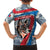 Mongolia Family Matching Off Shoulder Maxi Dress and Hawaiian Shirt with Tribal Wolf Clouds Red Blue Flag Spirit