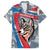 Mongolia Family Matching Off Shoulder Maxi Dress and Hawaiian Shirt with Tribal Wolf Clouds Red Blue Flag Spirit