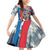 Mongolia Family Matching Off Shoulder Short Dress and Hawaiian Shirt with Tribal Wolf Clouds Red Blue Flag Spirit