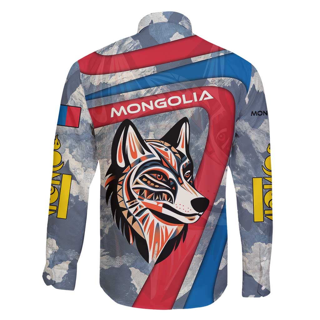 Mongolia Family Matching Puletasi and Hawaiian Shirt with Tribal Wolf Clouds Red Blue Flag Spirit