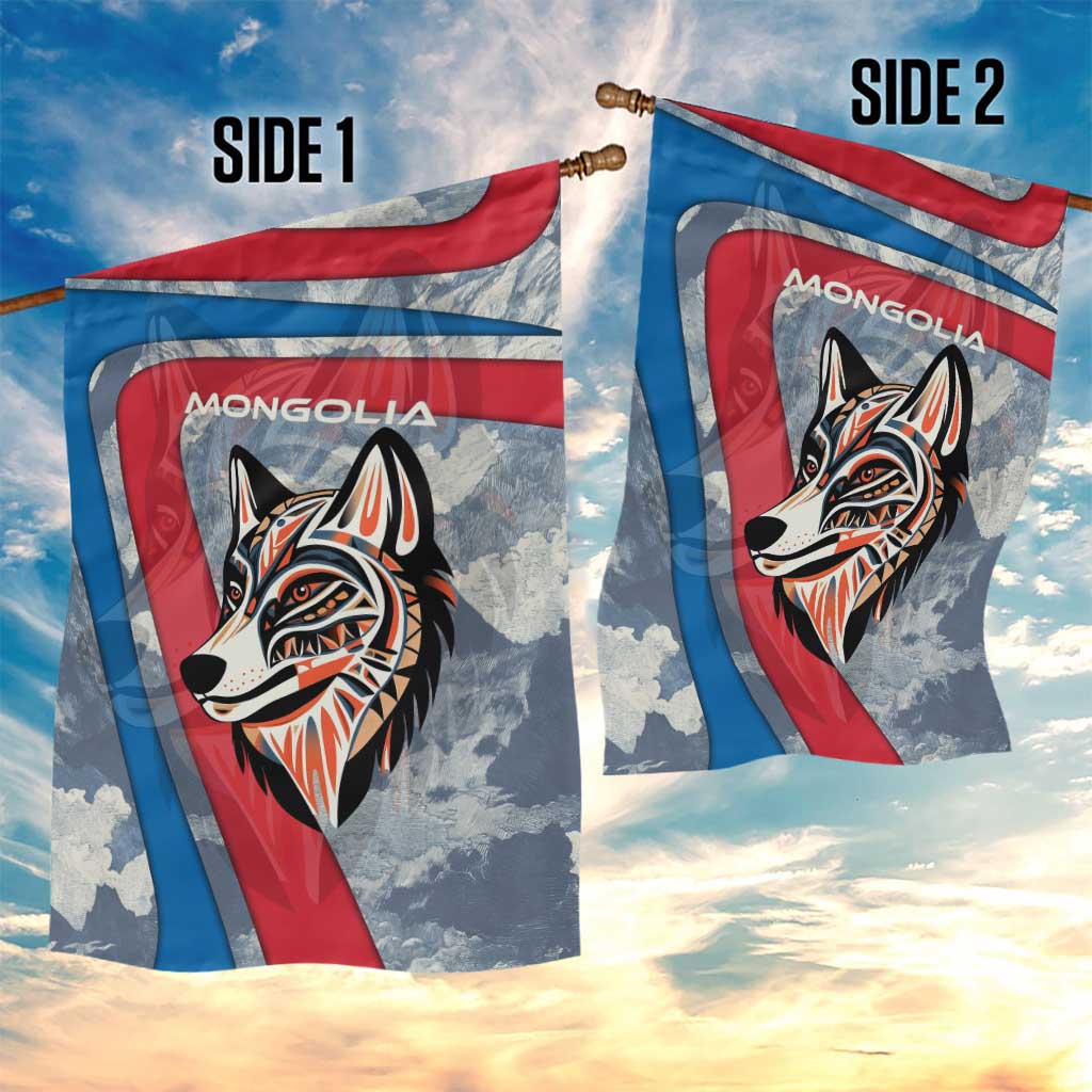 Mongolia Garden Flag with Tribal Wolf Clouds Red Blue Flag Spirit