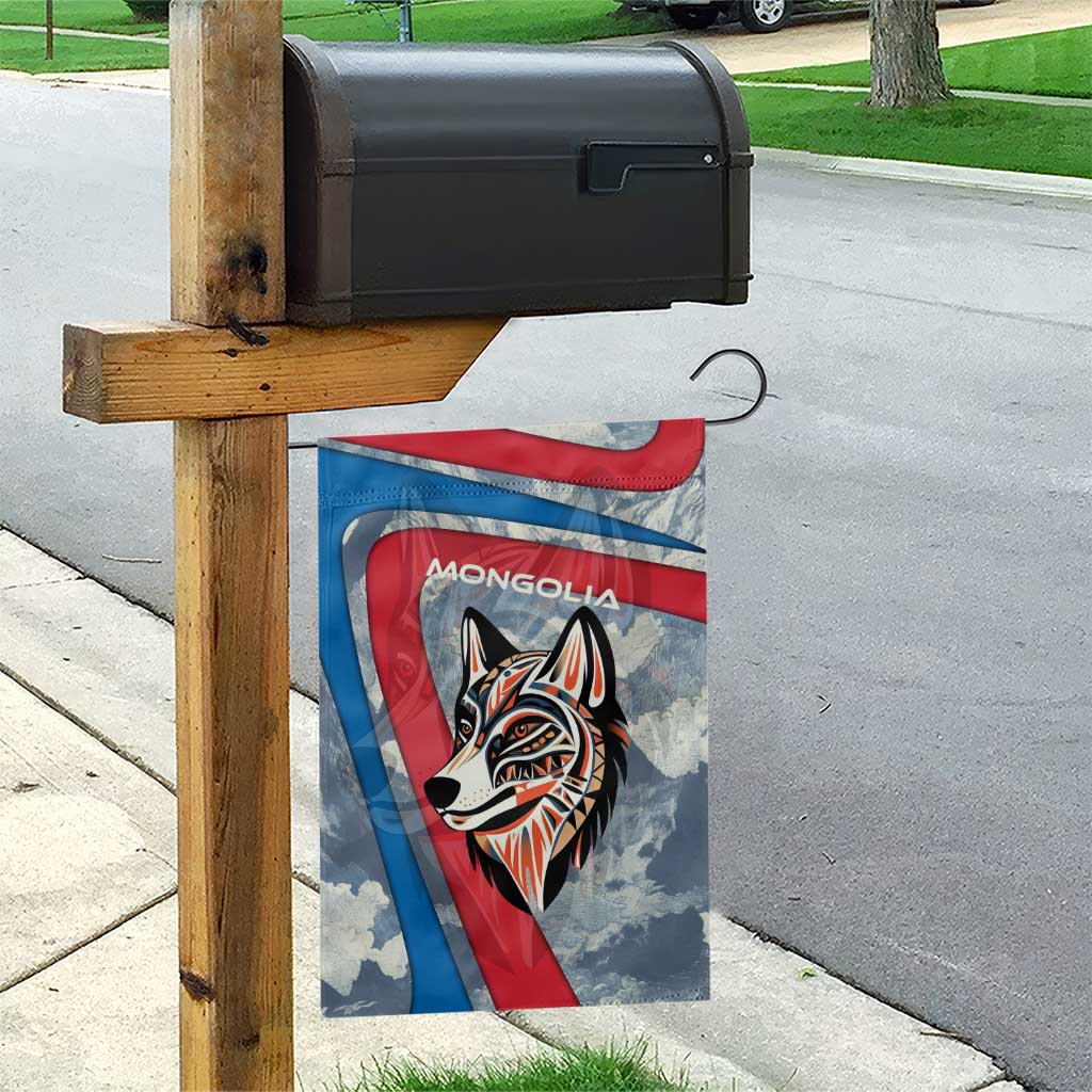 Mongolia Garden Flag with Tribal Wolf Clouds Red Blue Flag Spirit