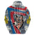 Mongolia Hoodie with Tribal Wolf Clouds Red Blue Flag Spirit