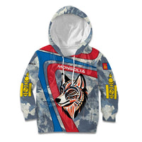 Mongolia Kid Hoodie with Tribal Wolf Clouds Red Blue Flag Spirit