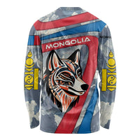 Mongolia Long Sleeve Shirt with Tribal Wolf Clouds Red Blue Flag Spirit