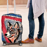 Mongolia Luggage Cover with Tribal Wolf Clouds Red Blue Flag Spirit