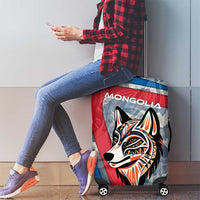 Mongolia Luggage Cover with Tribal Wolf Clouds Red Blue Flag Spirit