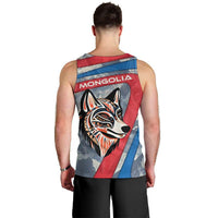 Mongolia Men Tank Top with Tribal Wolf Clouds Red Blue Flag Spirit