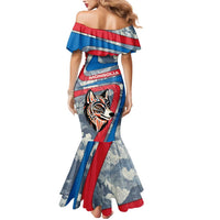 Mongolia Mermaid Dress with Tribal Wolf Clouds Red Blue Flag Spirit