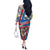 Mongolia Off The Shoulder Long Sleeve Dress with Tribal Wolf Clouds Red Blue Flag Spirit
