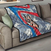 Mongolia Quilt with Tribal Wolf Clouds Red Blue Flag Spirit