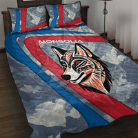 Mongolia Quilt Bed Set with Tribal Wolf Clouds Red Blue Flag Spirit