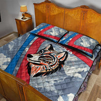 Mongolia Quilt Bed Set with Tribal Wolf Clouds Red Blue Flag Spirit