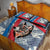 Mongolia Quilt Bed Set with Tribal Wolf Clouds Red Blue Flag Spirit