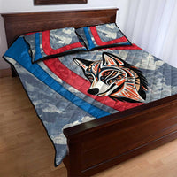 Mongolia Quilt Bed Set with Tribal Wolf Clouds Red Blue Flag Spirit